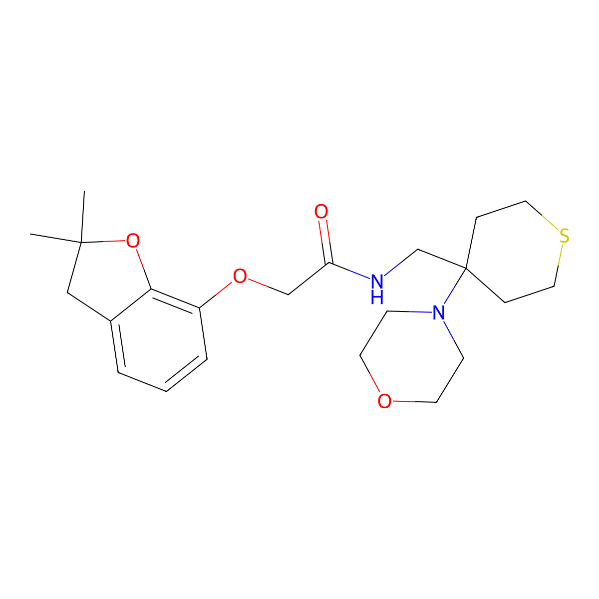 2-[(2,2-dimethyl-2,3-dihydro-1-benzofuran-7-yl)oxy]-N-{[4-(morpholin-4-yl)thian-4-yl]methyl}acetamide molecular structure, CAS 2380173-46-4