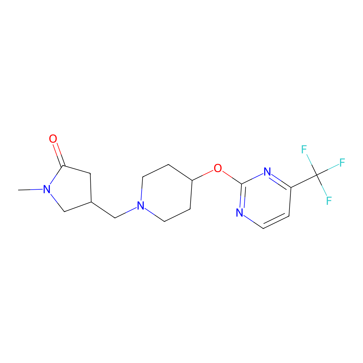 1-Methyl-4-[(4-{[4-(trifluoromethyl)pyrimidin-2-yl]oxy}piperidin-1-yl)methyl]pyrrolidin-2-one molecular structure, CAS 2380173-49-7
