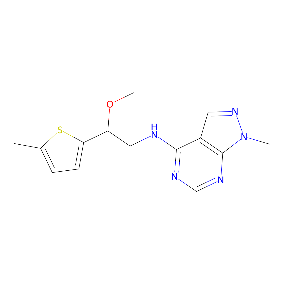 N-[2-methoxy-2-(5-methylthiophen-2-yl)ethyl]-1-methyl-1H-pyrazolo[3,4-d]pyrimidin-4-amine molecular structure, CAS 2380173-50-0