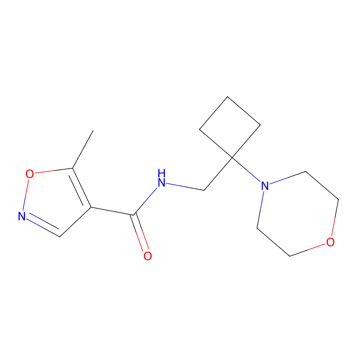 5-methyl-N-{[1-(morpholin-4-yl)cyclobutyl]methyl}-1,2-oxazole-4-carboxamide molecular structure, CAS 2380173-76-0