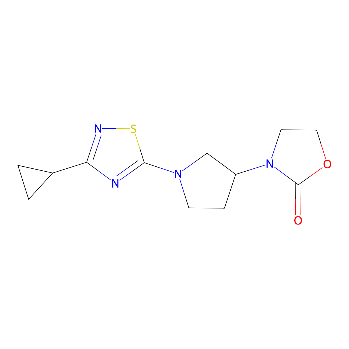 3-[1-(3-Cyclopropyl-1,2,4-thiadiazol-5-yl)pyrrolidin-3-yl]-1,3-oxazolidin-2-one molecular structure, CAS 2380173-82-8