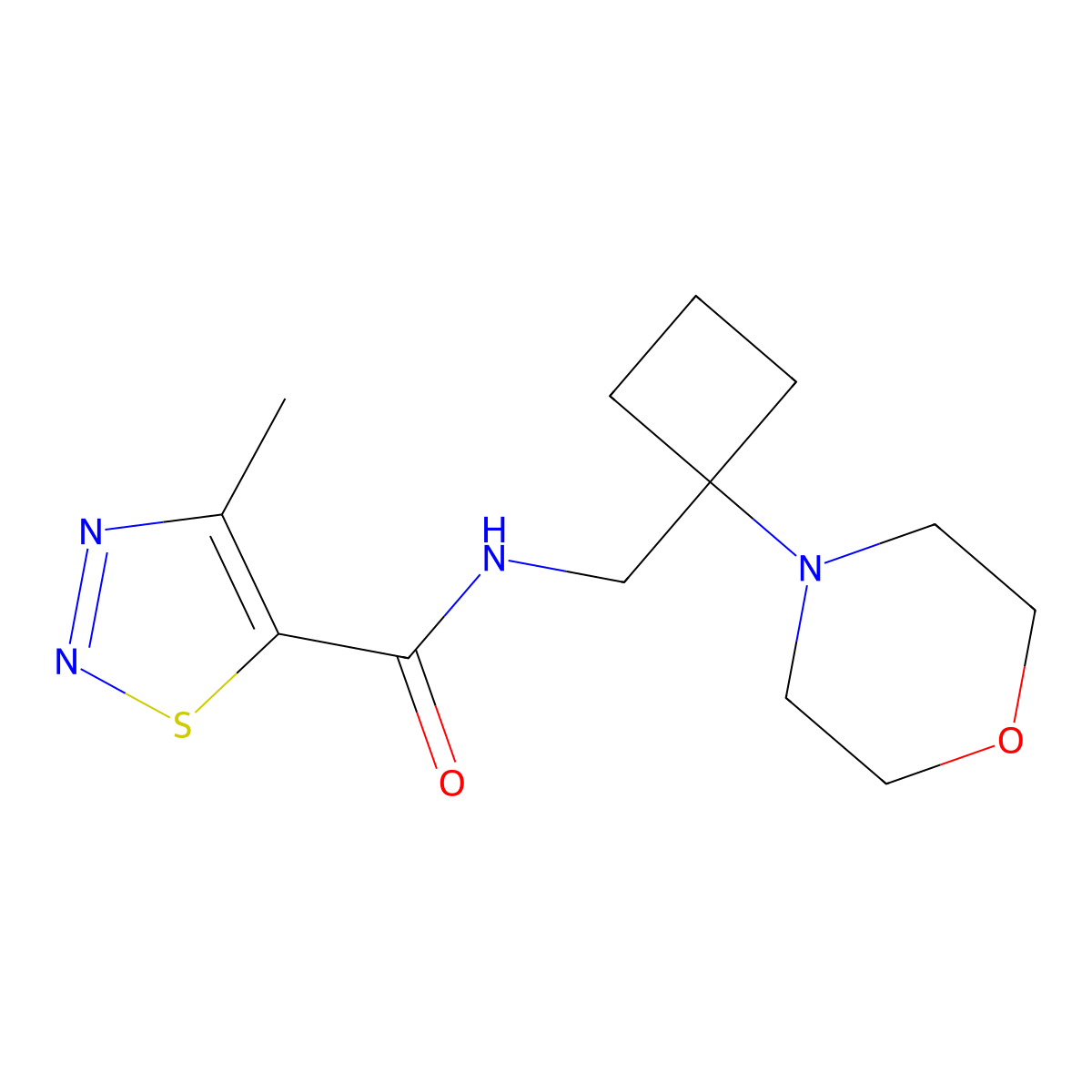 4-methyl-N-{[1-(morpholin-4-yl)cyclobutyl]methyl}-1,2,3-thiadiazole-5-carboxamide molecular structure, CAS 2380173-88-4
