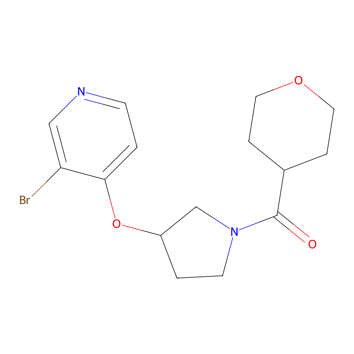 3-Bromo-4-{[1-(oxane-4-carbonyl)pyrrolidin-3-yl]oxy}pyridine molecular structure, CAS 2380173-93-1