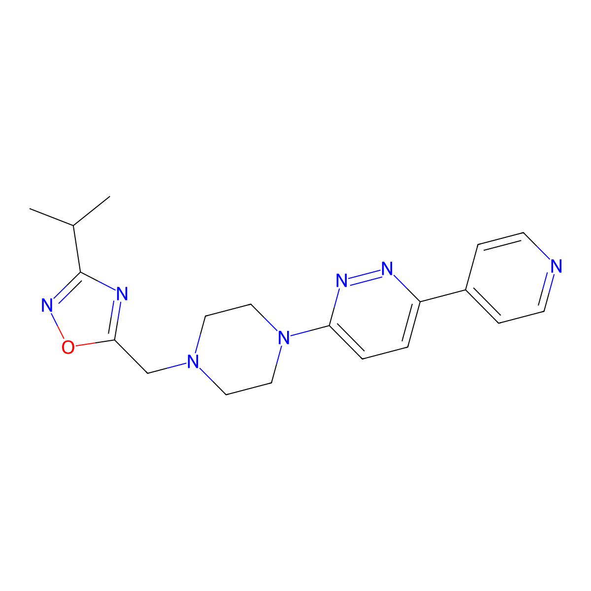 3-(4-{[3-(Propan-2-yl)-1,2,4-oxadiazol-5-yl]methyl}piperazin-1-yl)-6-(pyridin-4-yl)pyridazine molecular structure, CAS 2380174-02-5