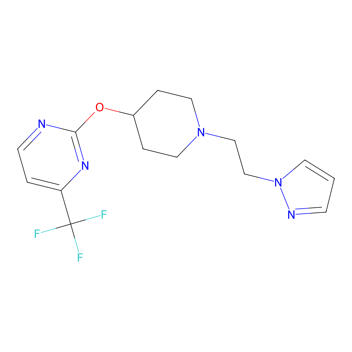 2-({1-[2-(1H-pyrazol-1-yl)ethyl]piperidin-4-yl}oxy)-4-(trifluoromethyl)pyrimidine molecular structure, CAS 2380174-03-6