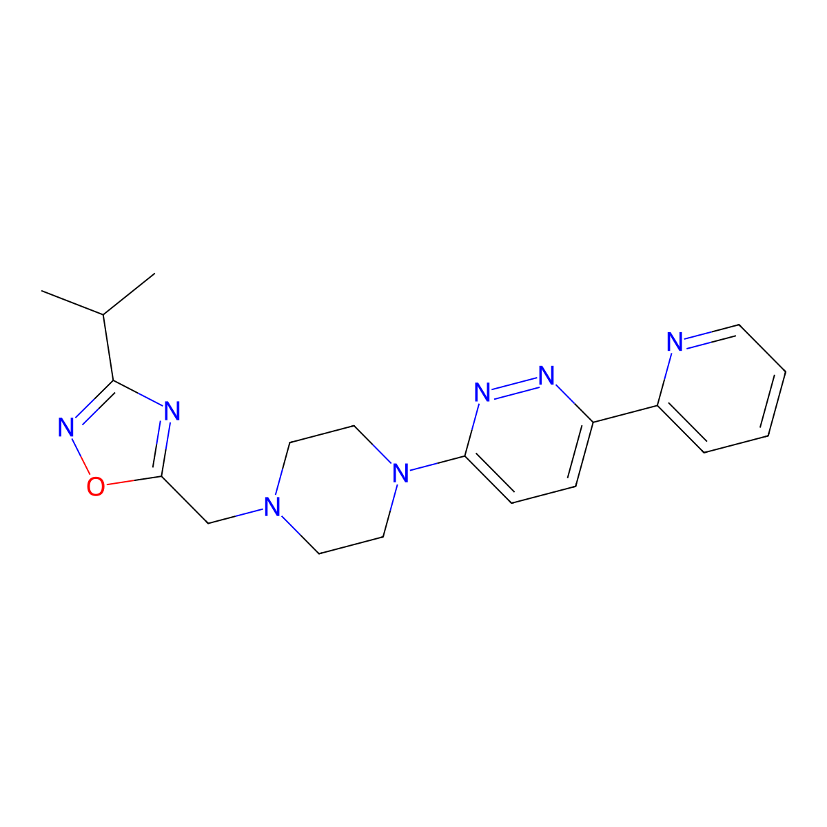 3-(4-{[3-(Propan-2-yl)-1,2,4-oxadiazol-5-yl]methyl}piperazin-1-yl)-6-(pyridin-2-yl)pyridazine molecular structure, CAS 2380174-13-8
