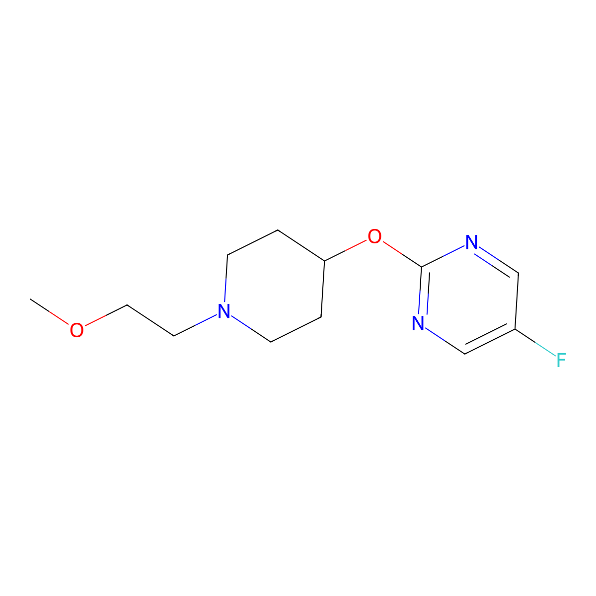 5-Fluoro-2-{[1-(2-methoxyethyl)piperidin-4-yl]oxy}pyrimidine molecular structure, CAS 2380174-16-1
