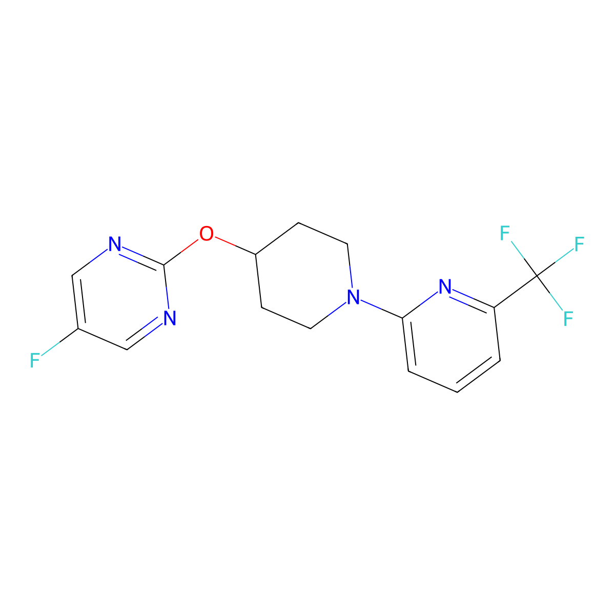 5-Fluoro-2-({1-[6-(trifluoromethyl)pyridin-2-yl]piperidin-4-yl}oxy)pyrimidine molecular structure, CAS 2380174-17-2