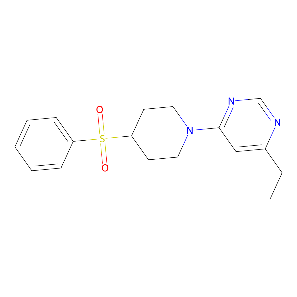 4-[4-(Benzenesulfonyl)piperidin-1-yl]-6-ethylpyrimidine molecular structure, CAS 2380174-19-4