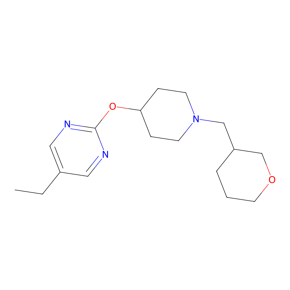 5-Ethyl-2-({1-[(oxan-3-yl)methyl]piperidin-4-yl}oxy)pyrimidine molecular structure, CAS 2380174-21-8