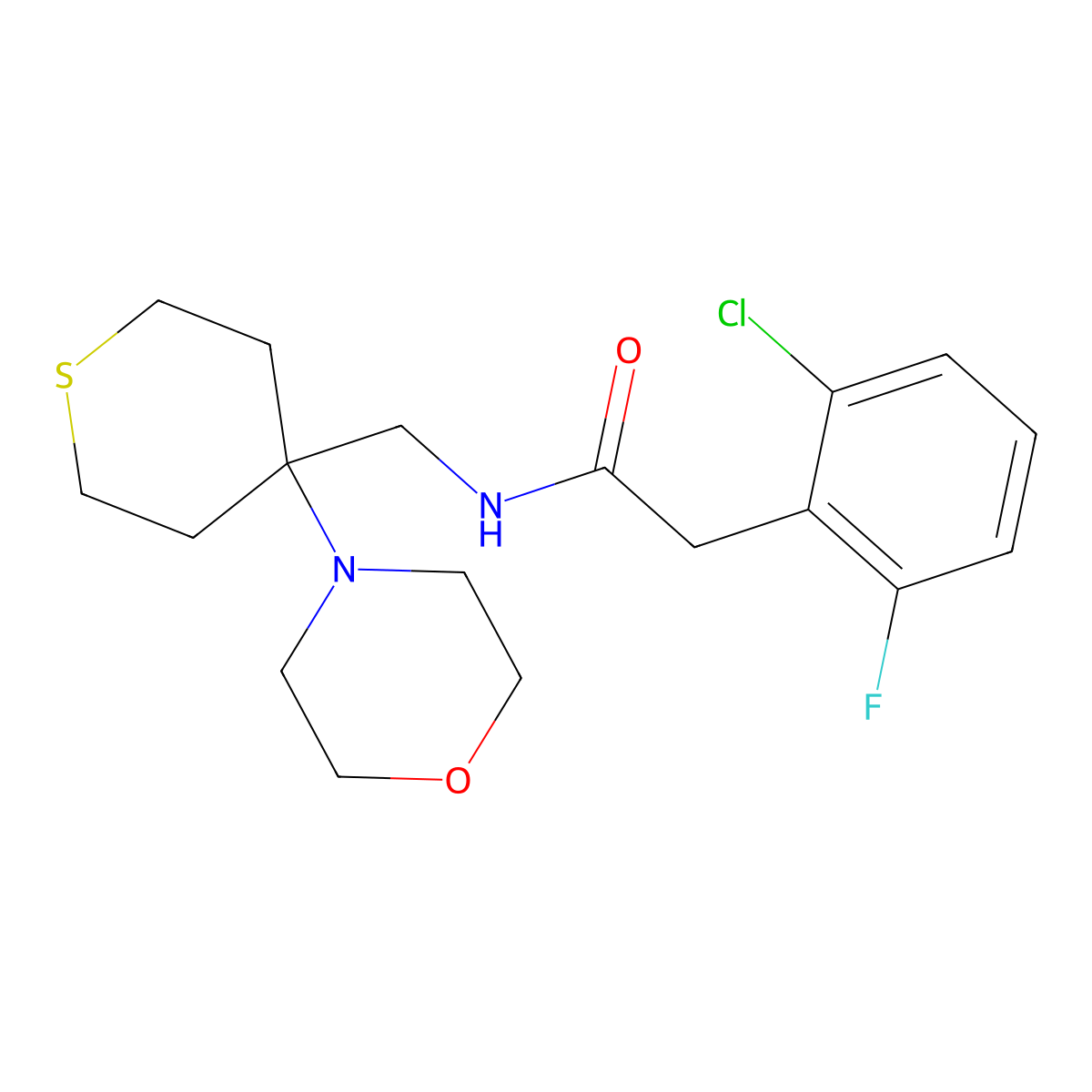 2-(2-chloro-6-fluorophenyl)-N-{[4-(morpholin-4-yl)thian-4-yl]methyl}acetamide molecular structure, CAS 2380174-23-0