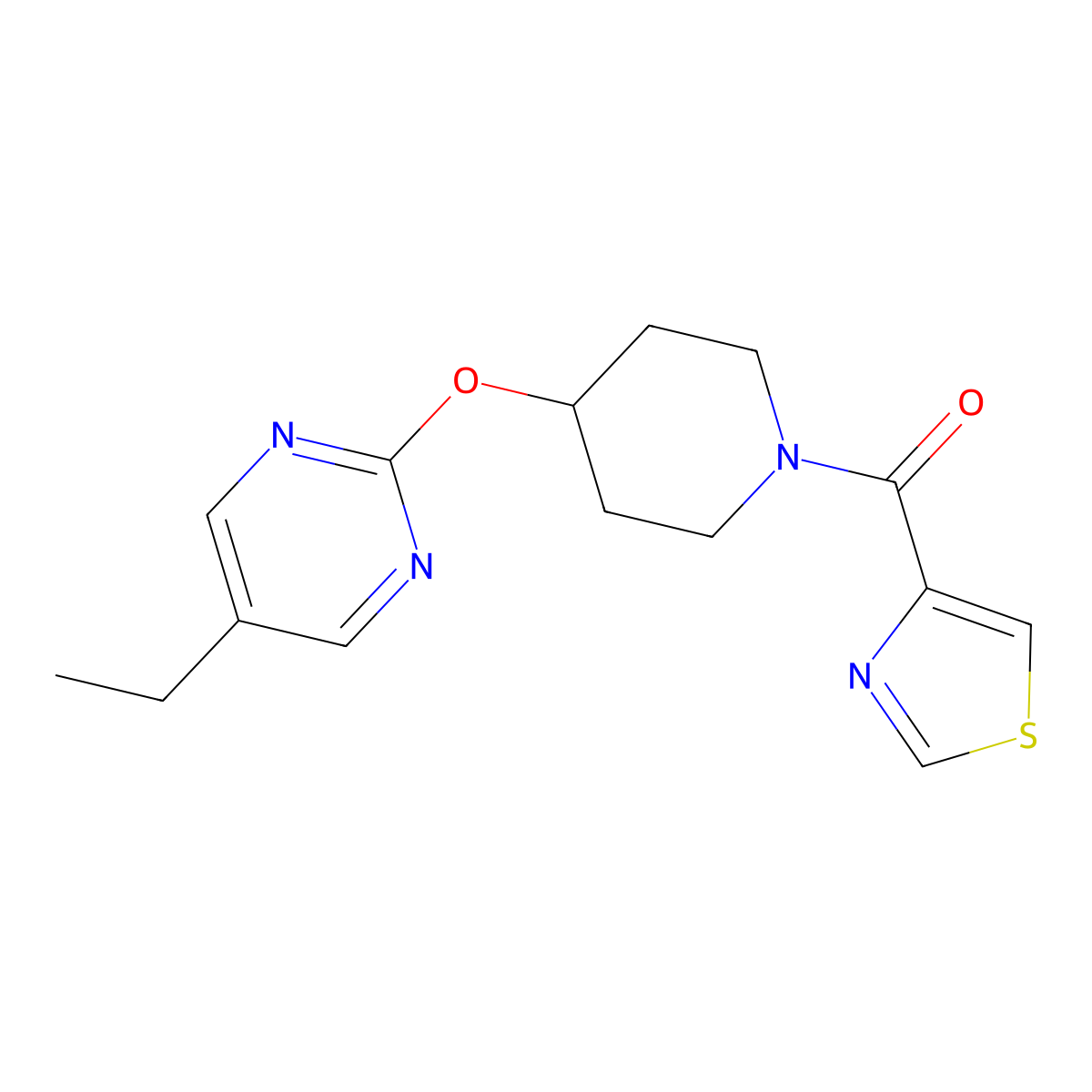 5-Ethyl-2-{[1-(1,3-thiazole-4-carbonyl)piperidin-4-yl]oxy}pyrimidine molecular structure, CAS 2380174-27-4