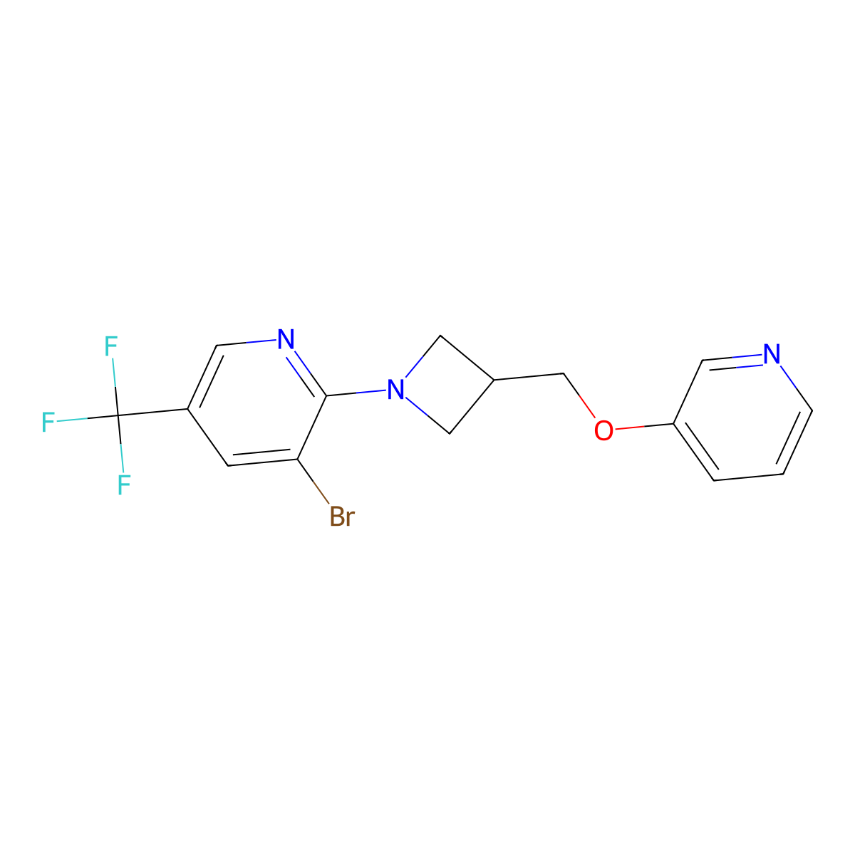 3-Bromo-2-{3-[(pyridin-3-yloxy)methyl]azetidin-1-yl}-5-(trifluoromethyl)pyridine molecular structure, CAS 2380174-28-5