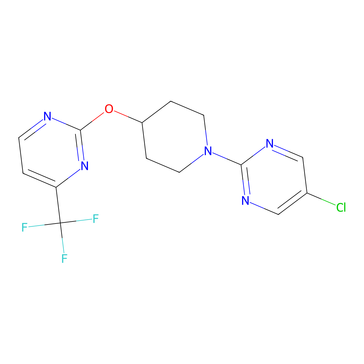 5-Chloro-2-(4-{[4-(trifluoromethyl)pyrimidin-2-yl]oxy}piperidin-1-yl)pyrimidine molecular structure, CAS 2380174-37-6