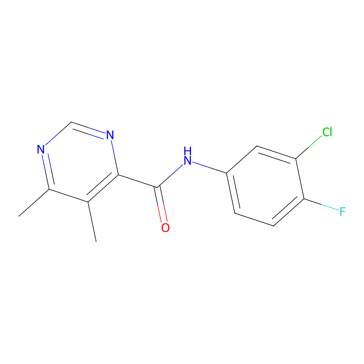 N-(3-Chloro-4-fluorophenyl)-5,6-dimethylpyrimidine-4-carboxamide molecular structure, CAS 2380174-43-4
