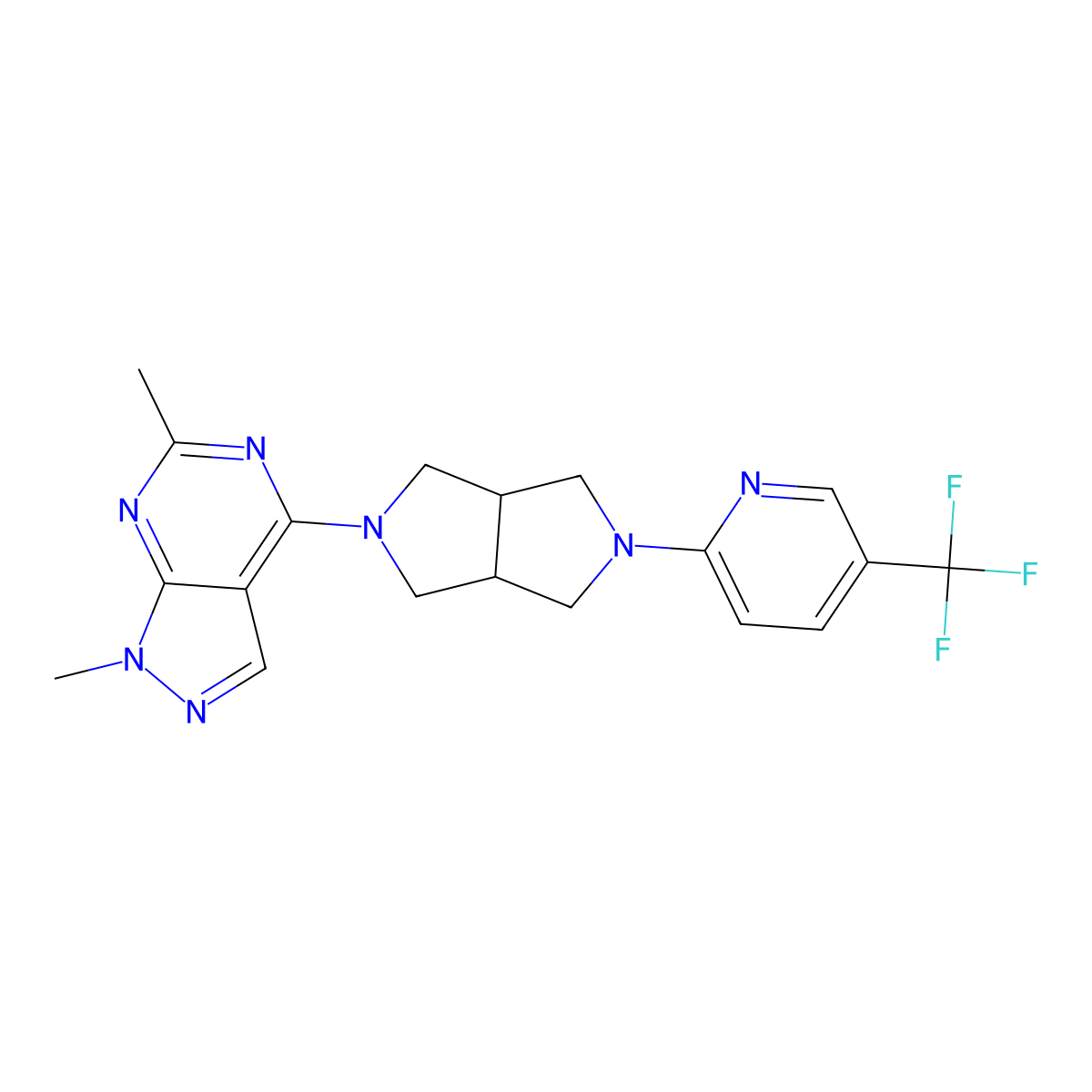2-(5-{1,6-dimethyl-1H-pyrazolo[3,4-d]pyrimidin-4-yl}-octahydropyrrolo[3,4-c]pyrrol-2-yl)-5-(trifluoromethyl)pyridine molecular structure, CAS 2380174-50-3