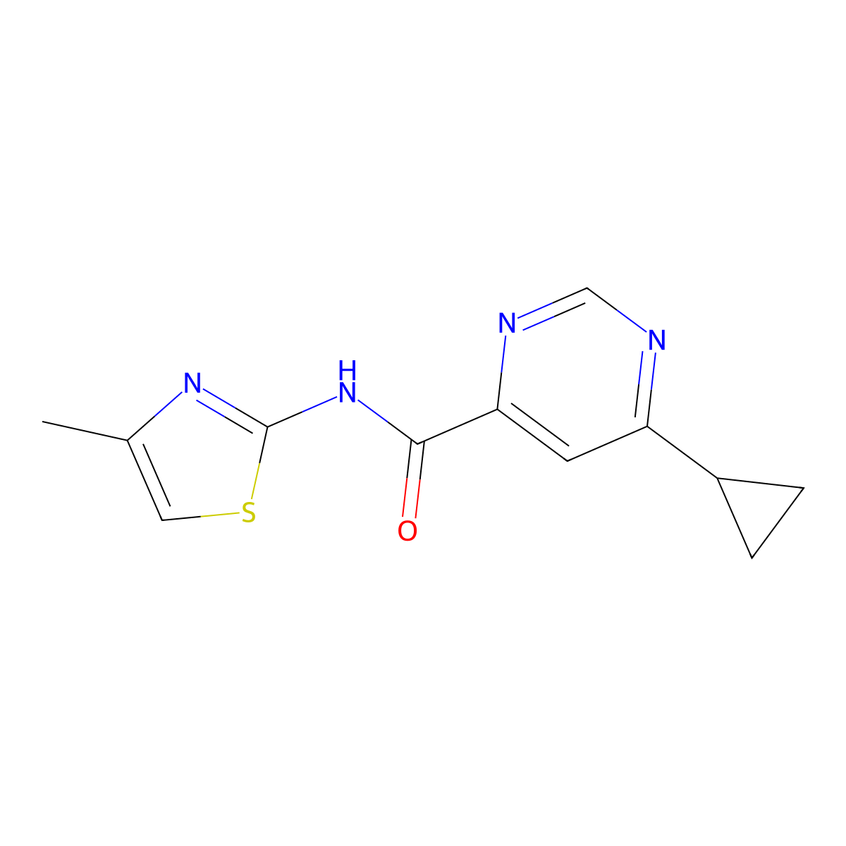 6-Cyclopropyl-N-(4-methyl-1,3-thiazol-2-yl)pyrimidine-4-carboxamide molecular structure, CAS 2380174-51-4