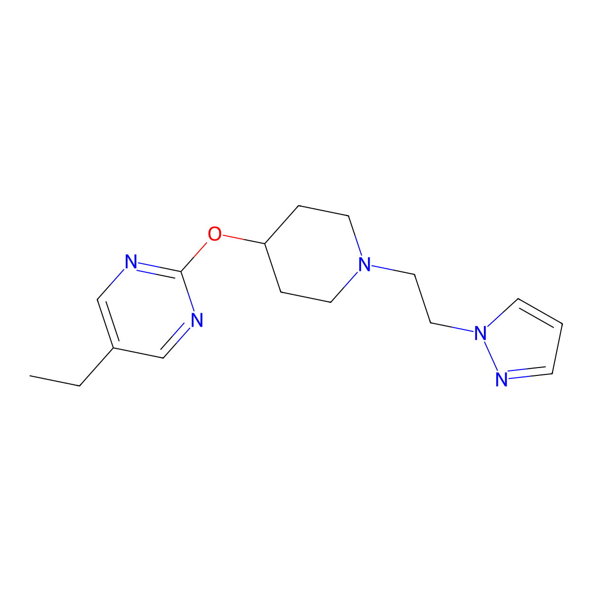 5-ethyl-2-({1-[2-(1H-pyrazol-1-yl)ethyl]piperidin-4-yl}oxy)pyrimidine molecular structure, CAS 2380174-54-7