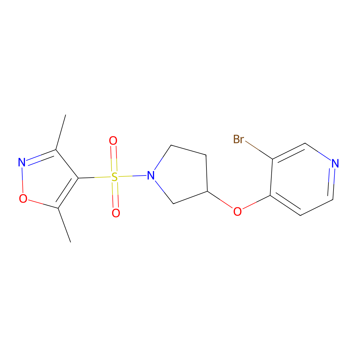 3-Bromo-4-({1-[(3,5-dimethyl-1,2-oxazol-4-yl)sulfonyl]pyrrolidin-3-yl}oxy)pyridine molecular structure, CAS 2380174-56-9