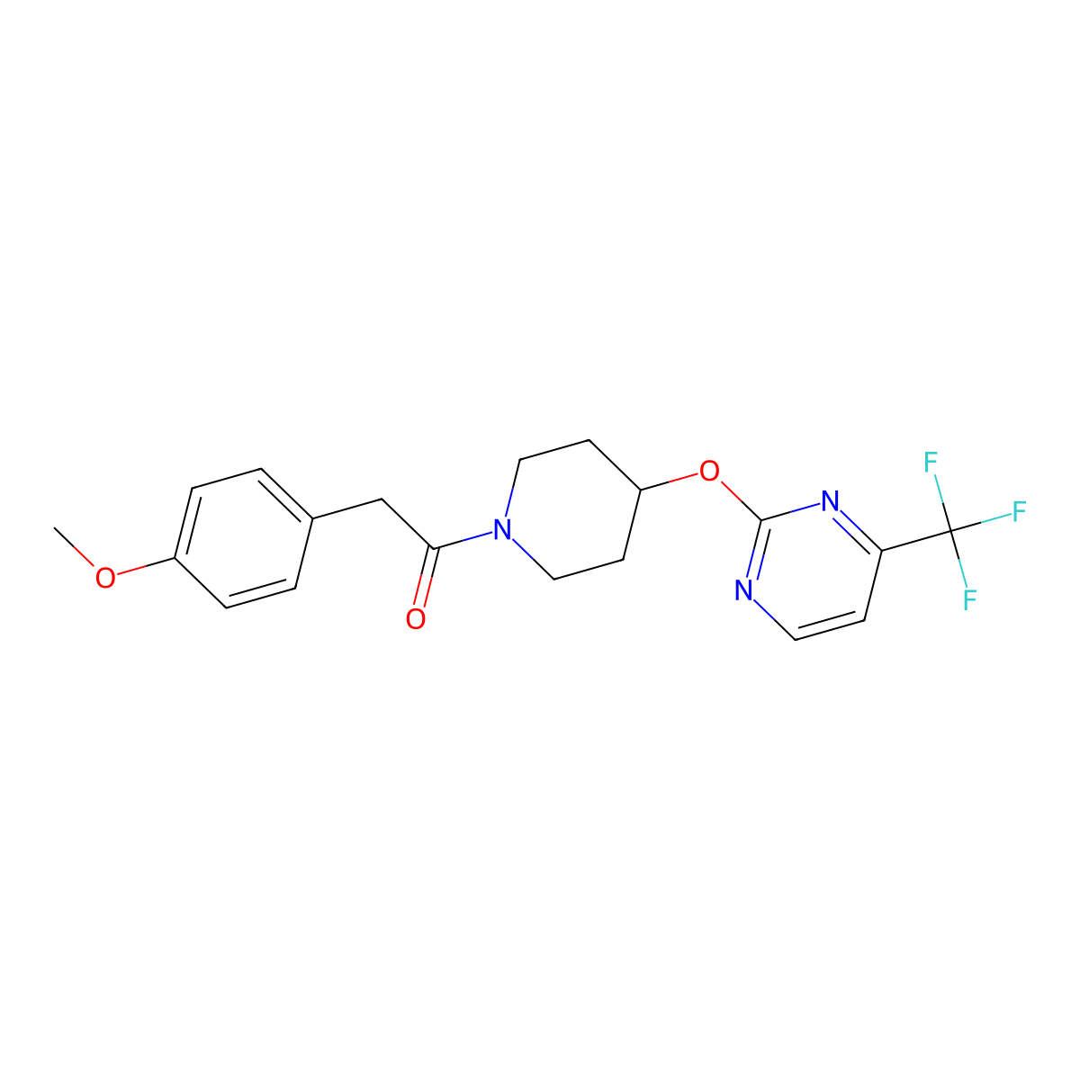 2-(4-Methoxyphenyl)-1-(4-{[4-(trifluoromethyl)pyrimidin-2-yl]oxy}piperidin-1-yl)ethan-1-one molecular structure, CAS 2380174-63-8