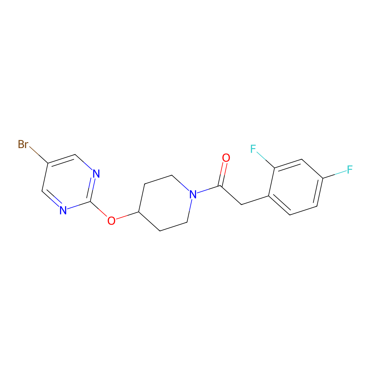 1-{4-[(5-Bromopyrimidin-2-yl)oxy]piperidin-1-yl}-2-(2,4-difluorophenyl)ethan-1-one molecular structure, CAS 2380174-67-2