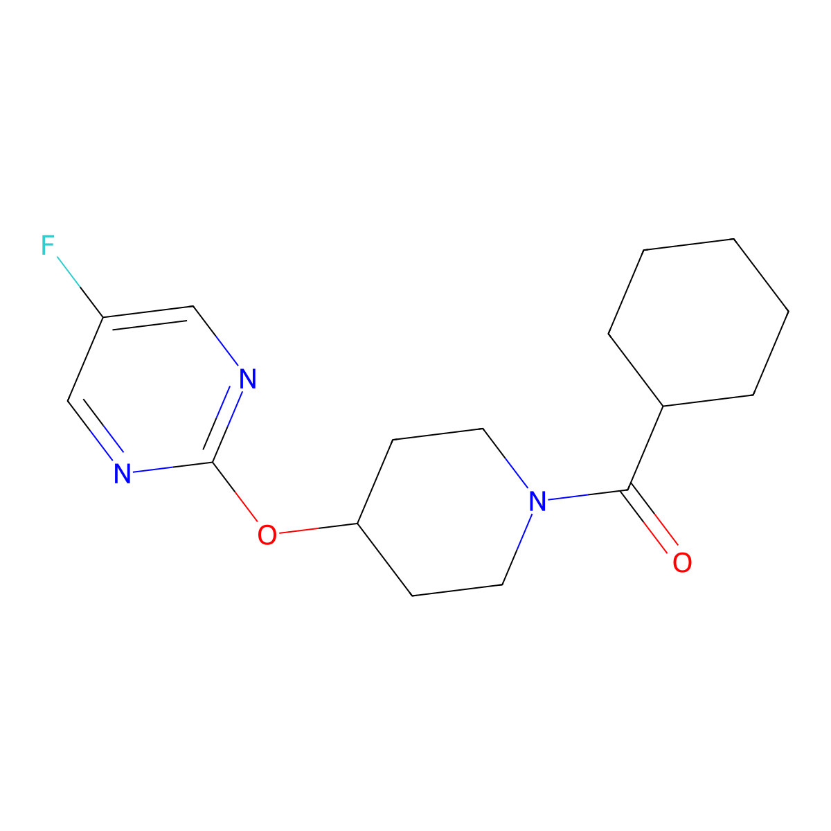 2-[(1-Cyclohexanecarbonylpiperidin-4-yl)oxy]-5-fluoropyrimidine molecular structure, CAS 2380174-78-5
