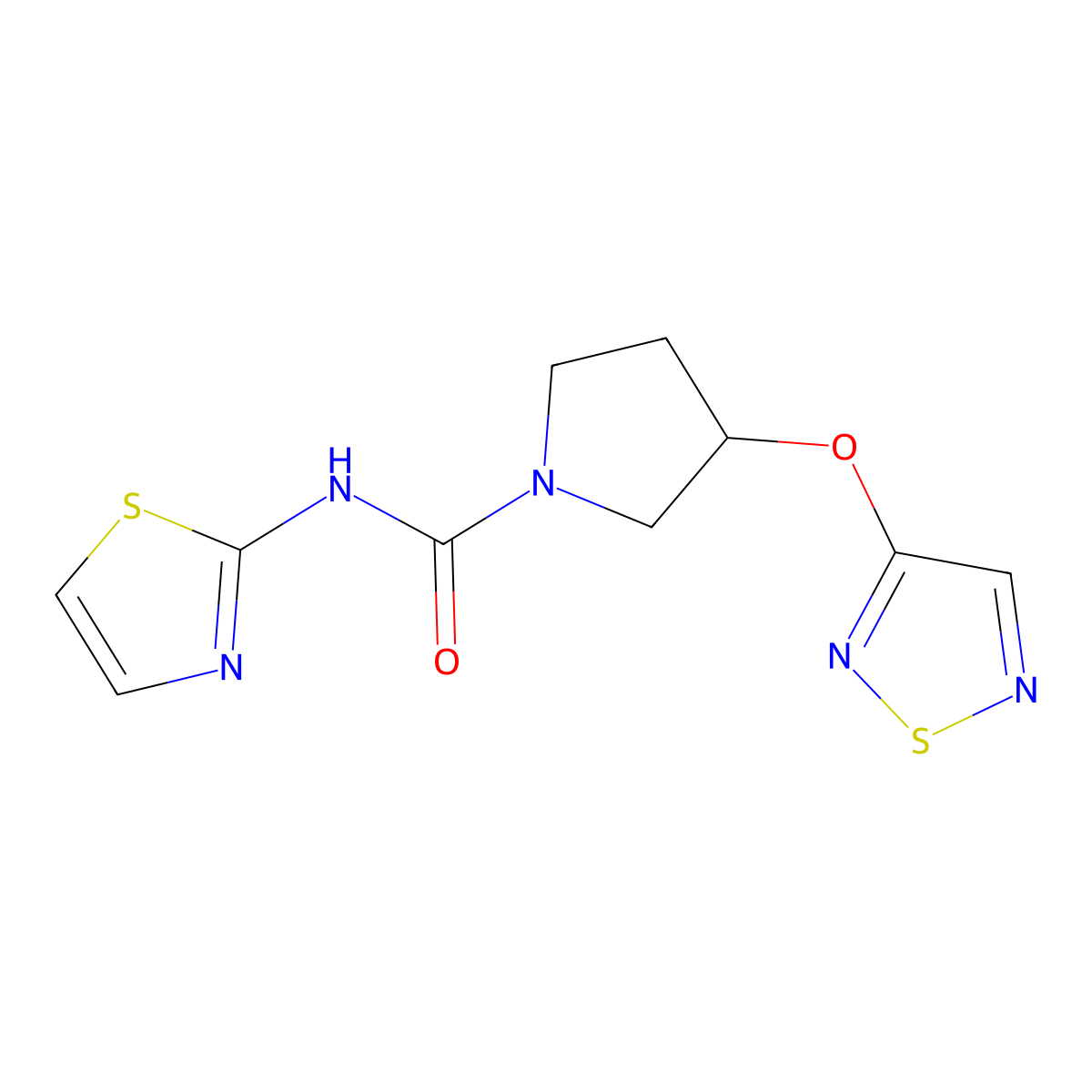 3-(1,2,5-Thiadiazol-3-yloxy)-N-(1,3-thiazol-2-yl)pyrrolidine-1-carboxamide molecular structure, CAS 2380174-84-3