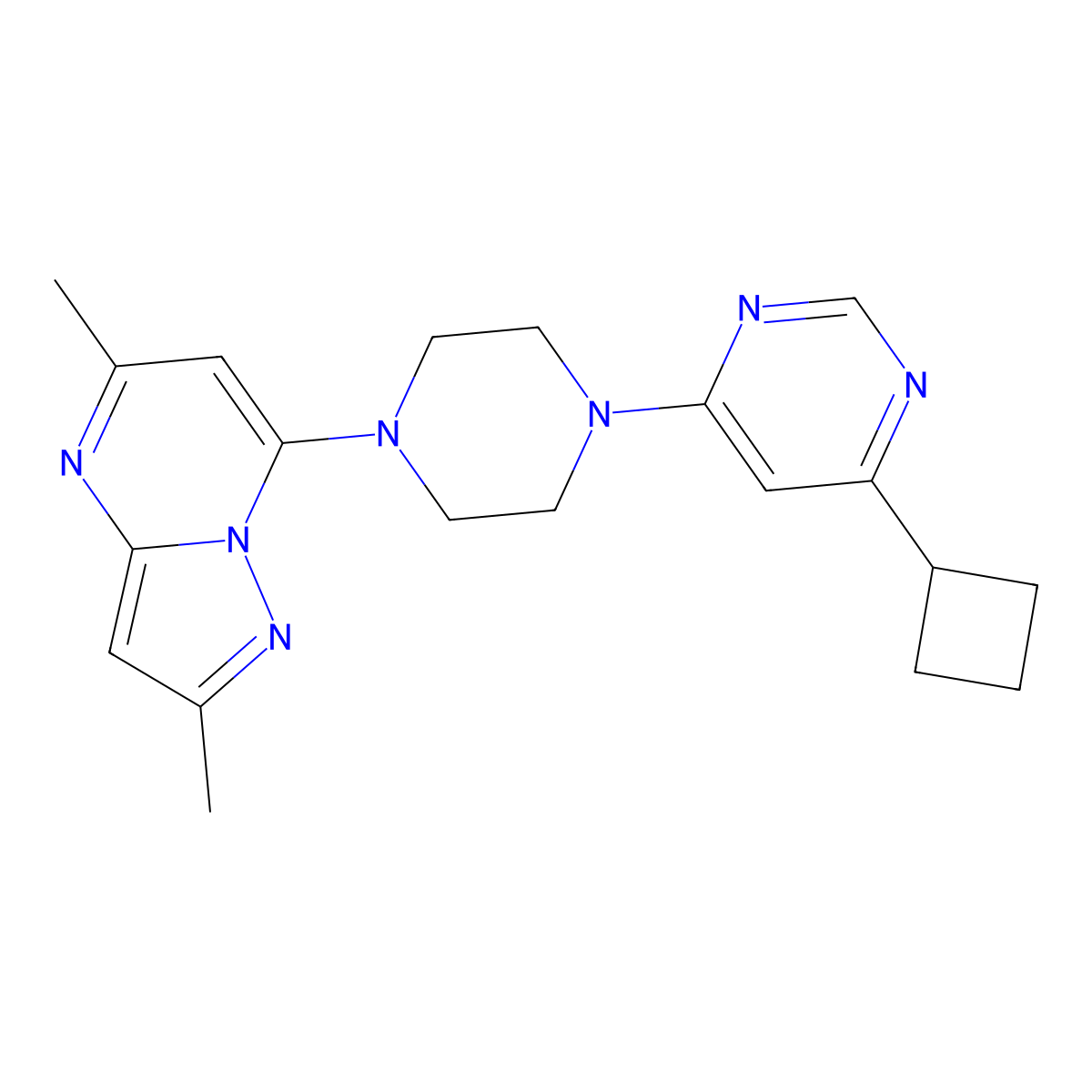 4-Cyclobutyl-6-(4-{2,5-dimethylpyrazolo[1,5-a]pyrimidin-7-yl}piperazin-1-yl)pyrimidine molecular structure, CAS 2380174-85-4