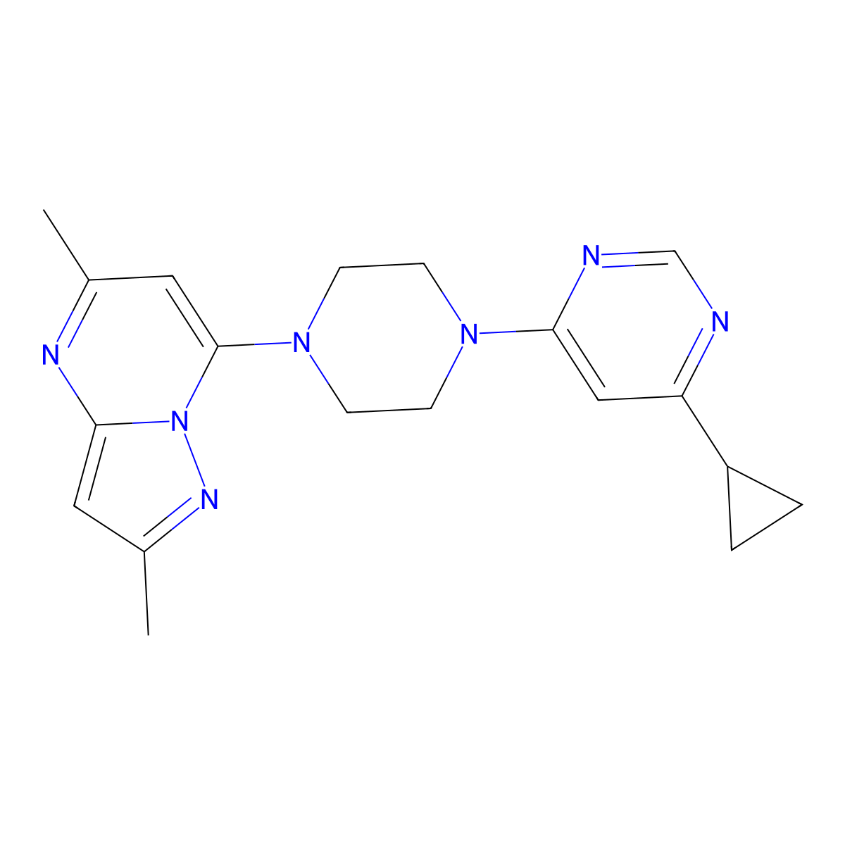 4-Cyclopropyl-6-(4-{2,5-dimethylpyrazolo[1,5-a]pyrimidin-7-yl}piperazin-1-yl)pyrimidine molecular structure, CAS 2380174-91-2