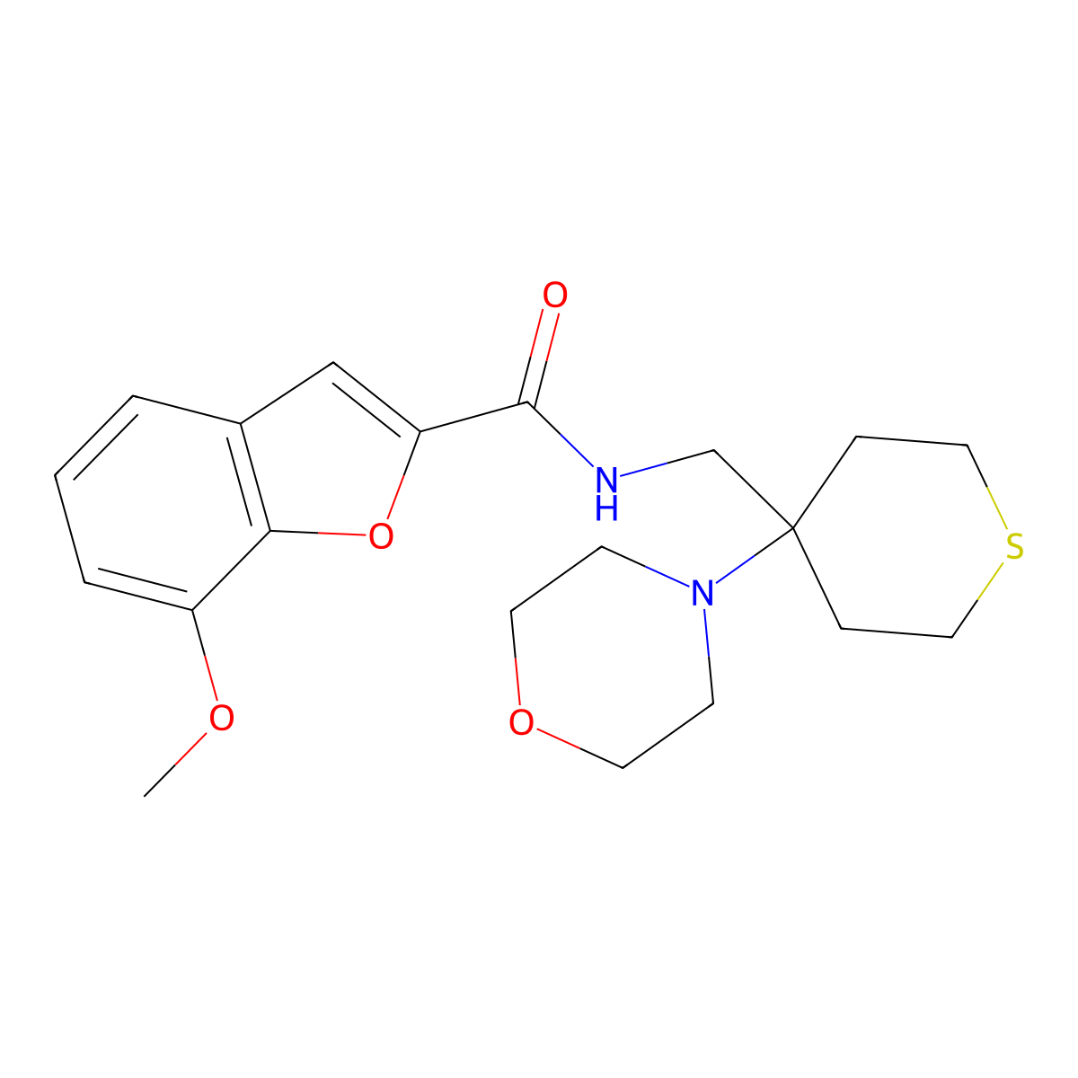 7-methoxy-N-{[4-(morpholin-4-yl)thian-4-yl]methyl}-1-benzofuran-2-carboxamide molecular structure, CAS 2380174-92-3