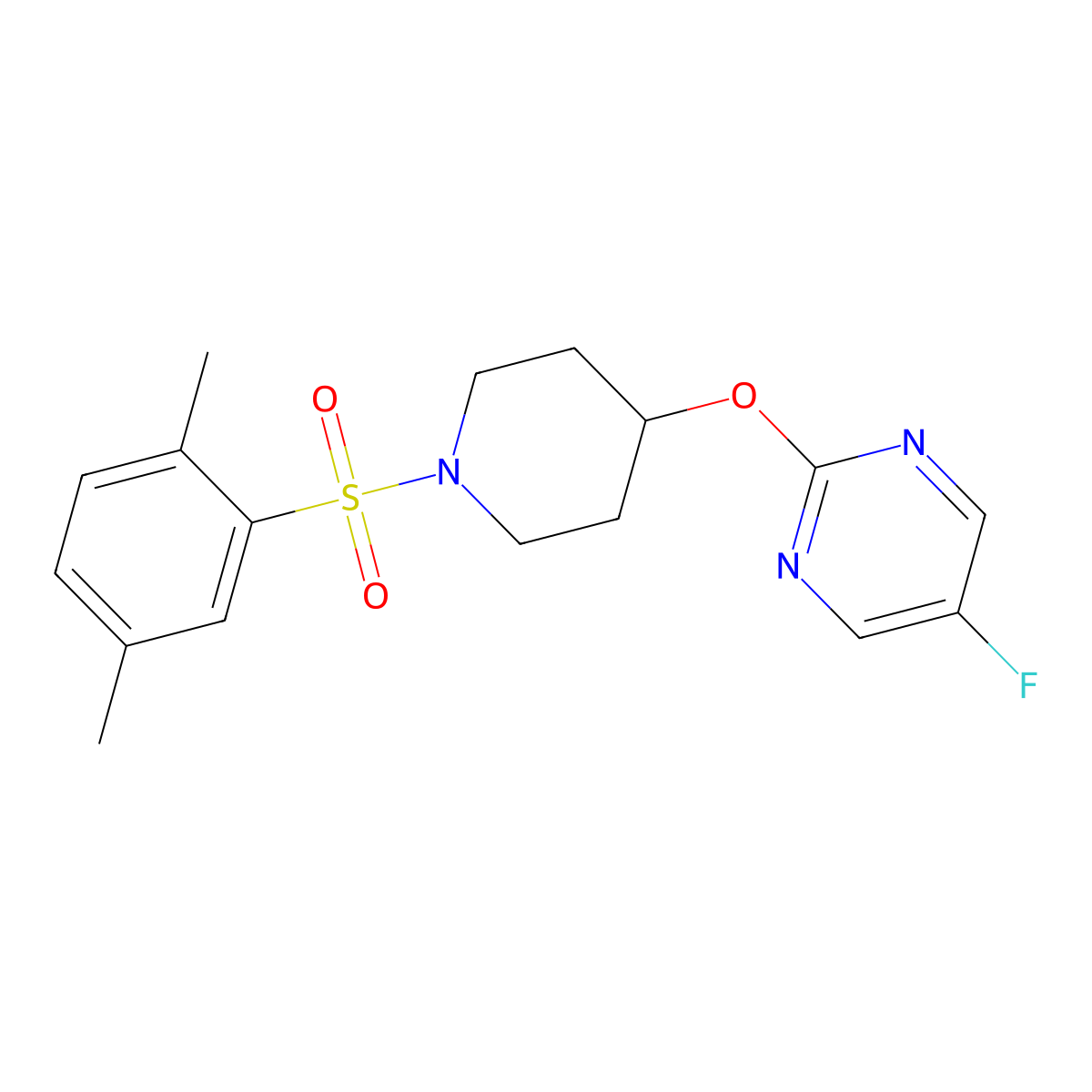 2-{[1-(2,5-Dimethylbenzenesulfonyl)piperidin-4-yl]oxy}-5-fluoropyrimidine molecular structure, CAS 2380174-95-6