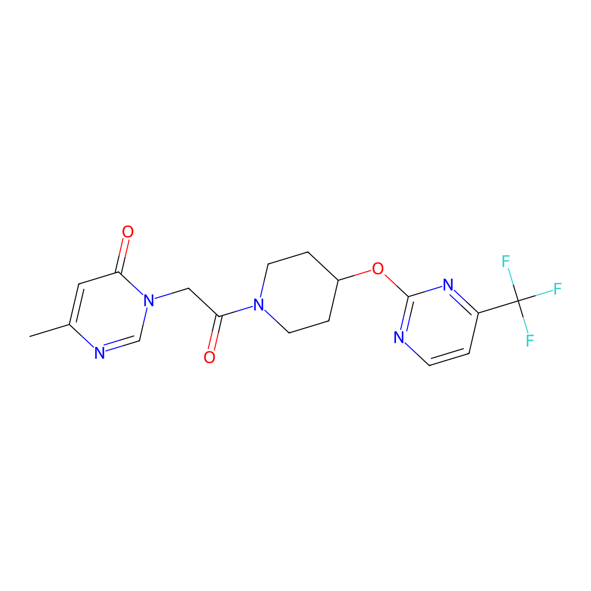 6-Methyl-3-[2-oxo-2-(4-{[4-(trifluoromethyl)pyrimidin-2-yl]oxy}piperidin-1-yl)ethyl]-3,4-dihydropyrimidin-4-one molecular structure, CAS 2380174-97-8