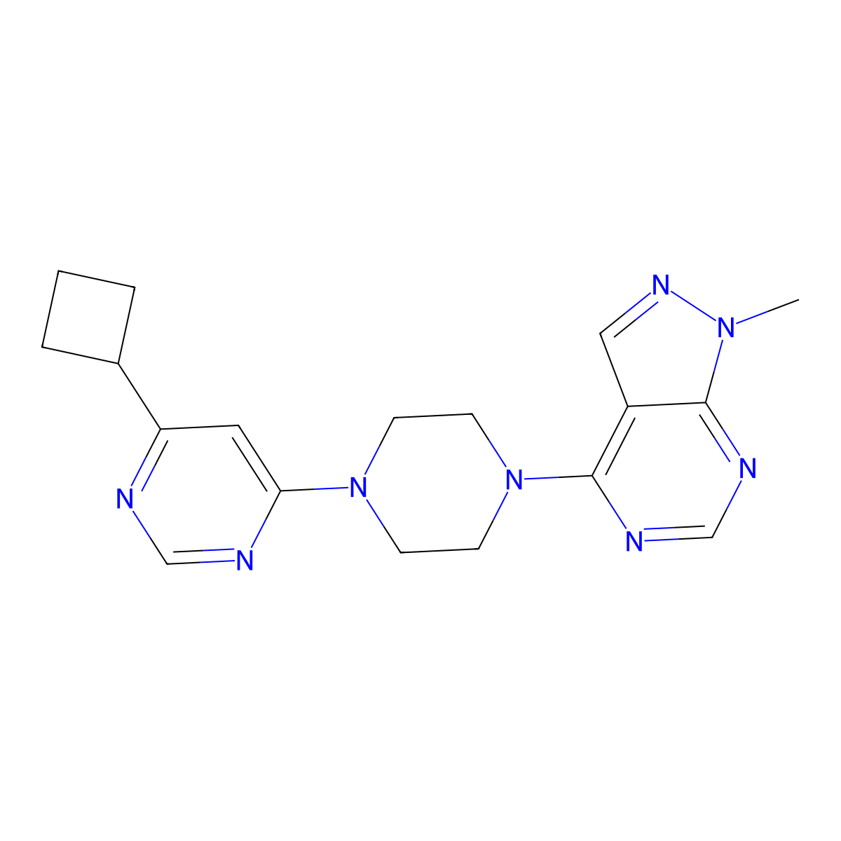 4-cyclobutyl-6-(4-{1-methyl-1H-pyrazolo[3,4-d]pyrimidin-4-yl}piperazin-1-yl)pyrimidine molecular structure, CAS 2380174-99-0