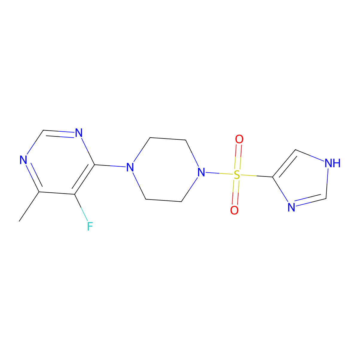 5-fluoro-4-[4-(1H-imidazole-4-sulfonyl)piperazin-1-yl]-6-methylpyrimidine molecular structure, CAS 2380175-01-7