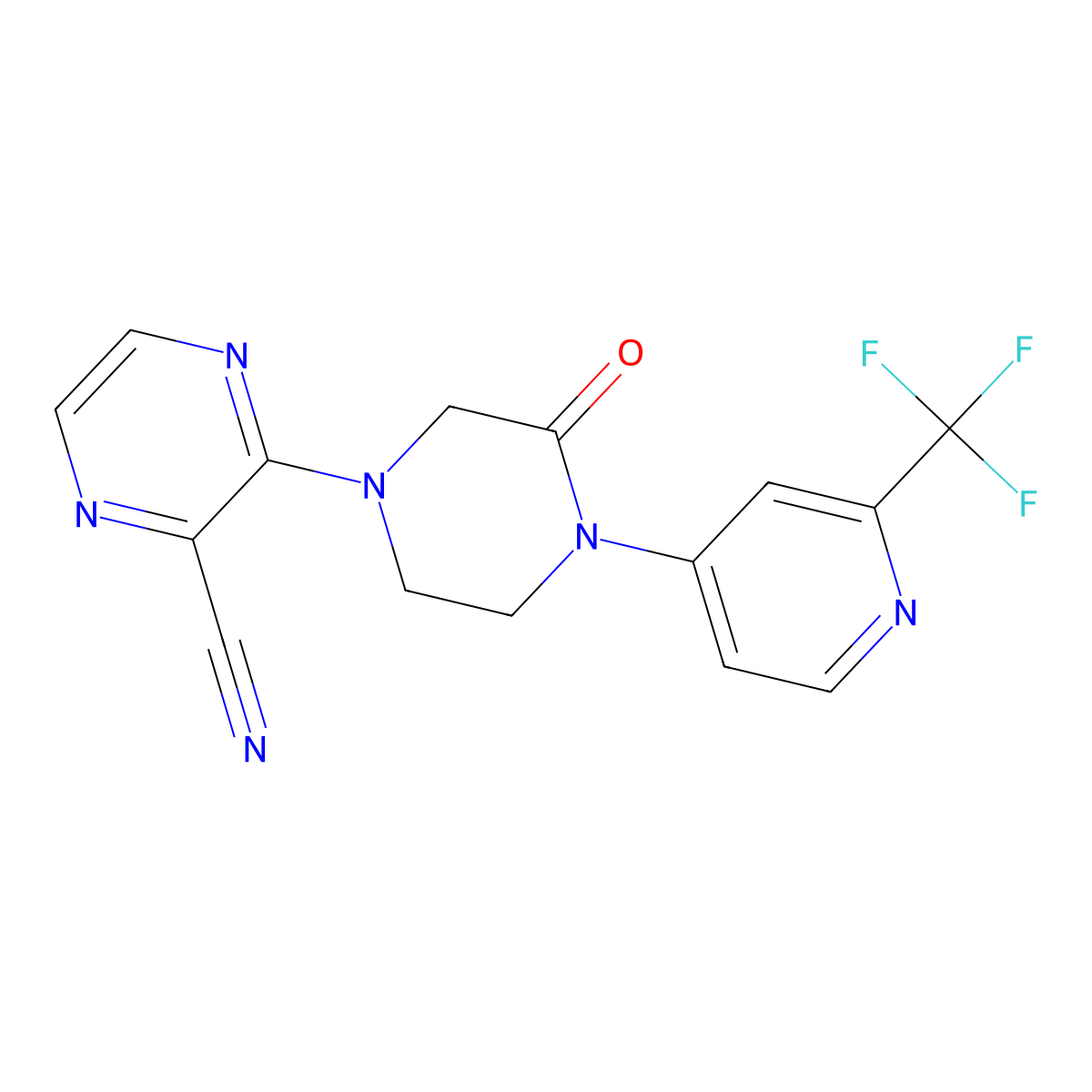 3-{3-Oxo-4-[2-(trifluoromethyl)pyridin-4-yl]piperazin-1-yl}pyrazine-2-carbonitrile molecular structure, CAS 2380175-04-0