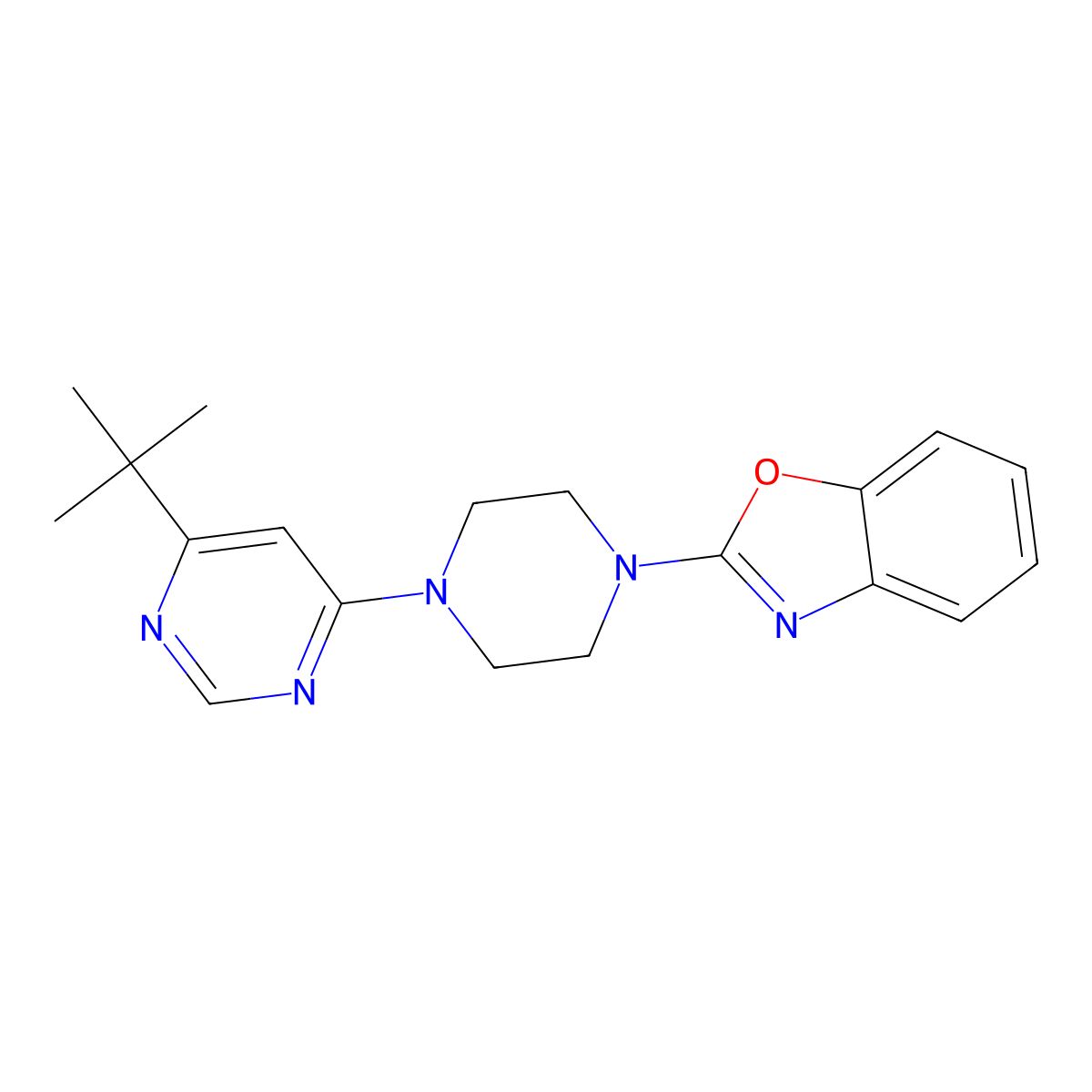 2-[4-(6-Tert-butylpyrimidin-4-yl)piperazin-1-yl]-1,3-benzoxazole molecular structure, CAS 2380175-09-5