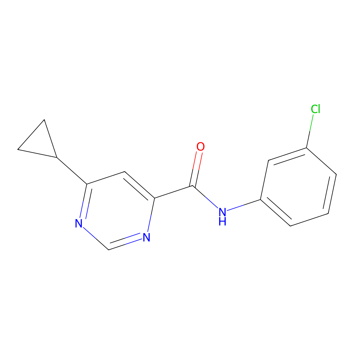 N-(3-Chlorophenyl)-6-cyclopropylpyrimidine-4-carboxamide molecular structure, CAS 2380175-13-1
