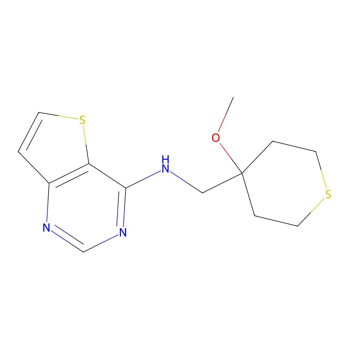 N-[(4-Methoxythian-4-yl)methyl]thieno[3,2-d]pyrimidin-4-amine molecular structure, CAS 2380175-17-5