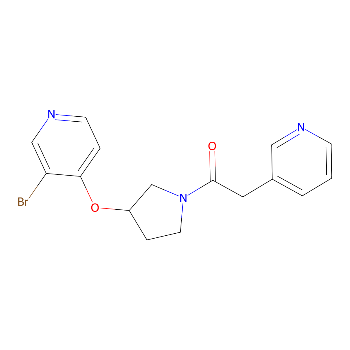 1-{3-[(3-Bromopyridin-4-yl)oxy]pyrrolidin-1-yl}-2-(pyridin-3-yl)ethan-1-one molecular structure, CAS 2380175-18-6