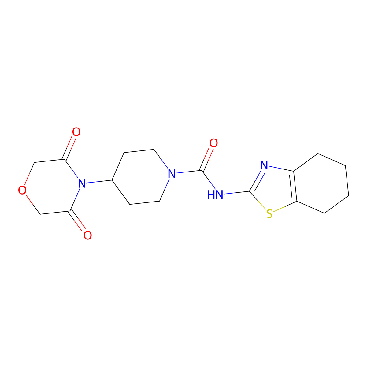 4-(3,5-Dioxomorpholin-4-yl)-N-(4,5,6,7-tetrahydro-1,3-benzothiazol-2-yl)piperidine-1-carboxamide molecular structure, CAS 2380175-30-2