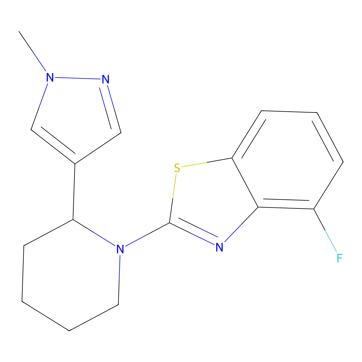 4-fluoro-2-[2-(1-methyl-1H-pyrazol-4-yl)piperidin-1-yl]-1,3-benzothiazole molecular structure, CAS 2380175-31-3
