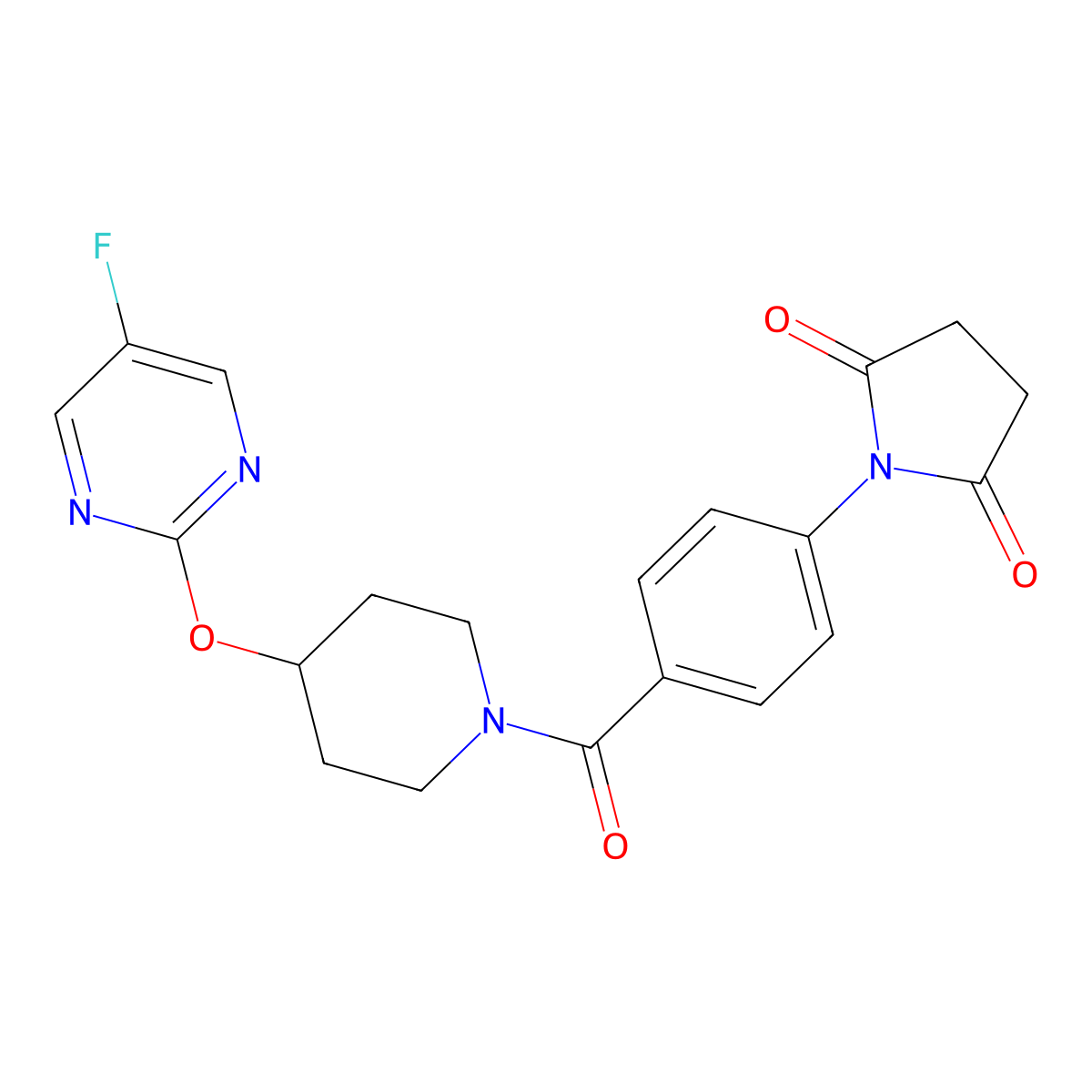 1-(4-{4-[(5-Fluoropyrimidin-2-yl)oxy]piperidine-1-carbonyl}phenyl)pyrrolidine-2,5-dione molecular structure, CAS 2380175-34-6