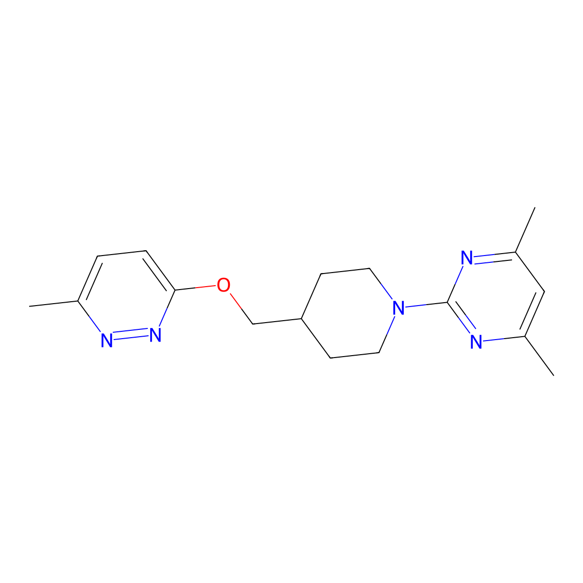 4,6-Dimethyl-2-(4-{[(6-methylpyridazin-3-yl)oxy]methyl}piperidin-1-yl)pyrimidine molecular structure, CAS 2380175-51-7