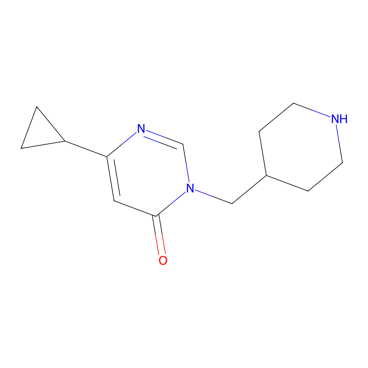 6-Cyclopropyl-3-[(piperidin-4-yl)methyl]-3,4-dihydropyrimidin-4-one molecular structure, CAS 2380175-56-2
