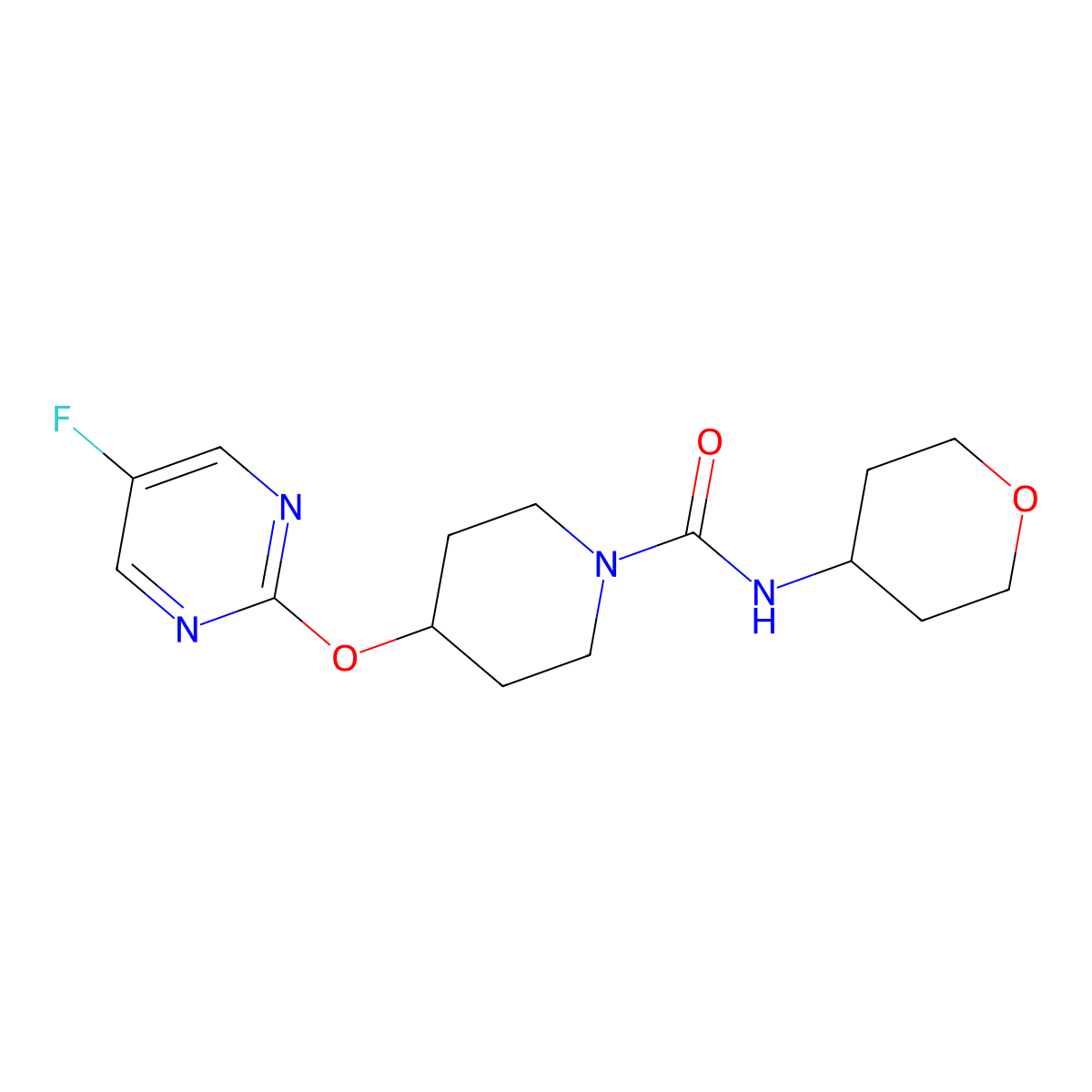 4-[(5-fluoropyrimidin-2-yl)oxy]-N-(oxan-4-yl)piperidine-1-carboxamide molecular structure, CAS 2380175-60-8