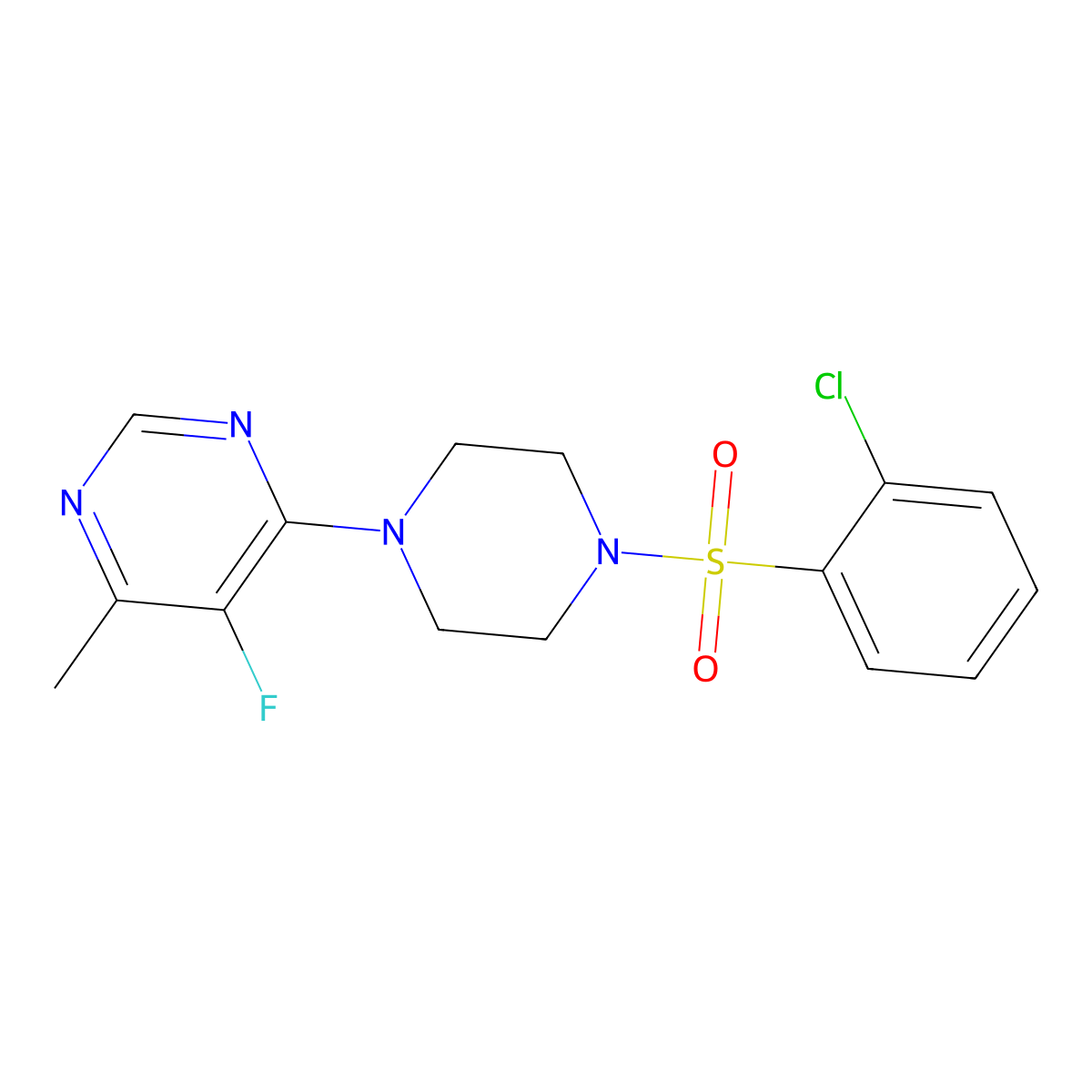4-[4-(2-Chlorobenzenesulfonyl)piperazin-1-yl]-5-fluoro-6-methylpyrimidine molecular structure, CAS 2380175-63-1