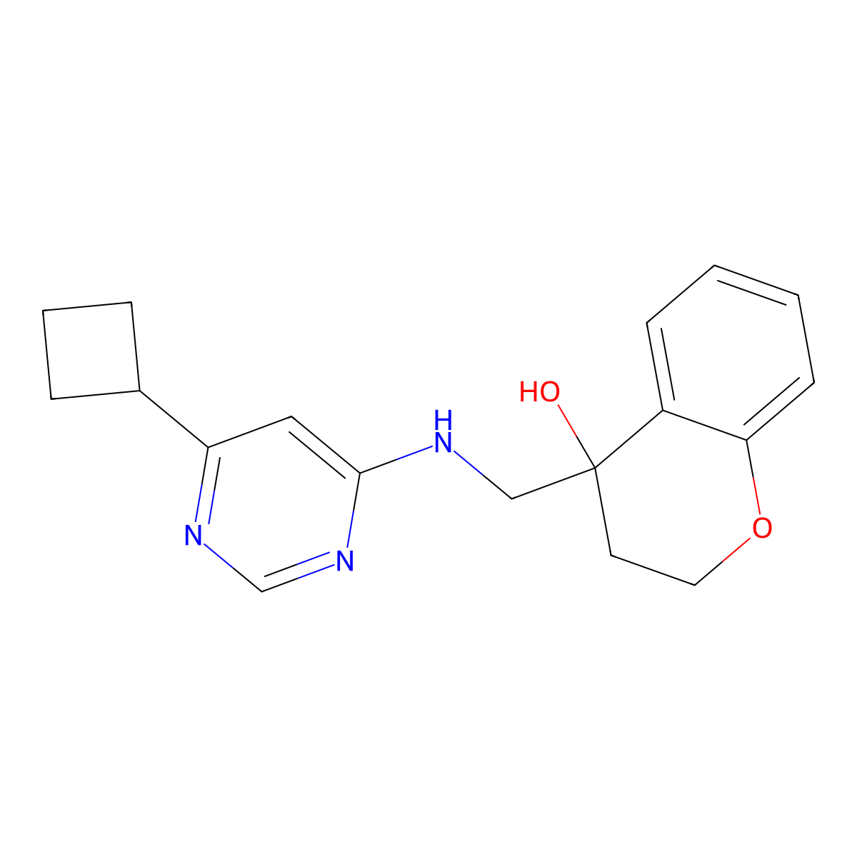 4-{[(6-cyclobutylpyrimidin-4-yl)amino]methyl}-3,4-dihydro-2H-1-benzopyran-4-ol molecular structure, CAS 2380175-64-2