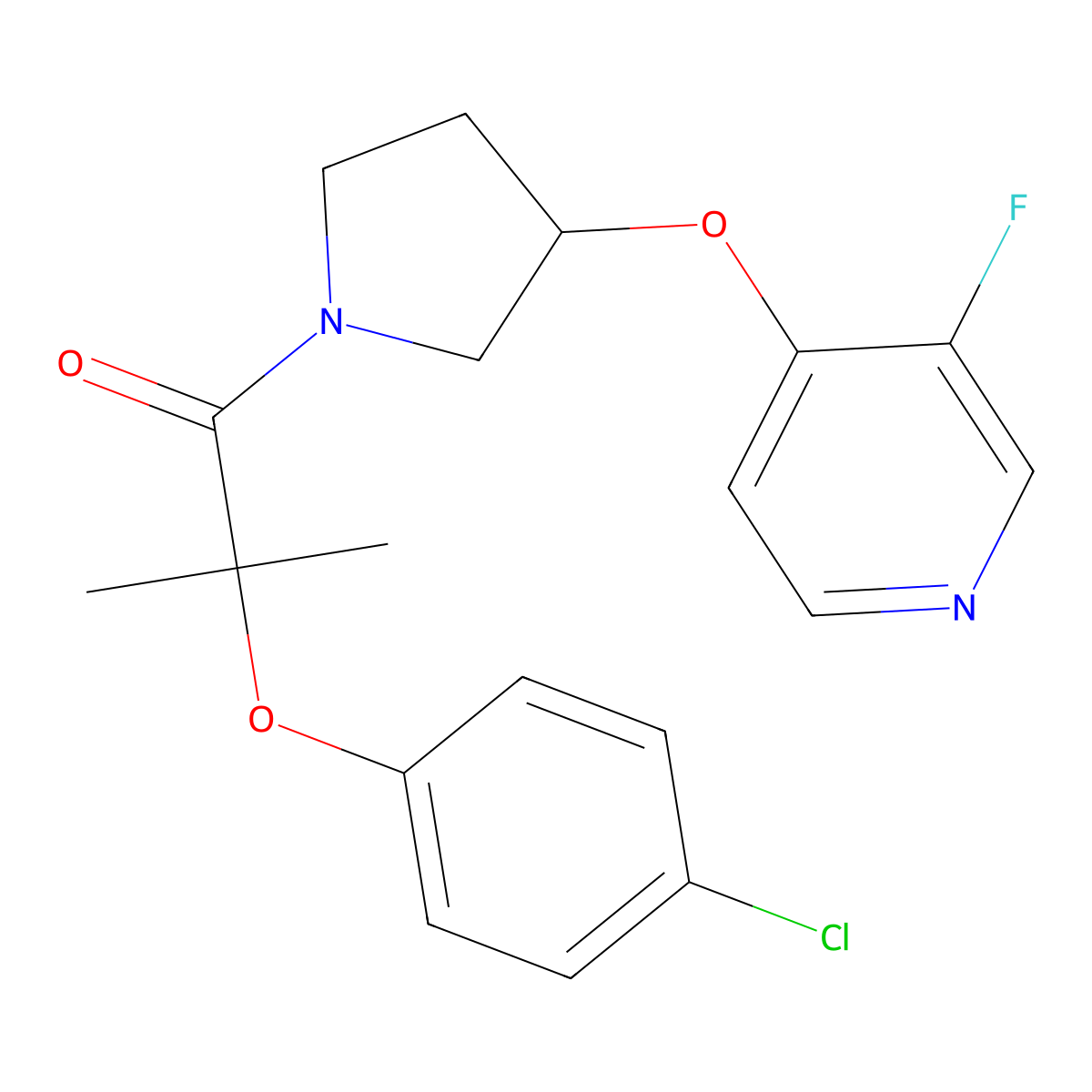 2-(4-Chlorophenoxy)-1-{3-[(3-fluoropyridin-4-yl)oxy]pyrrolidin-1-yl}-2-methylpropan-1-one molecular structure, CAS 2380175-67-5