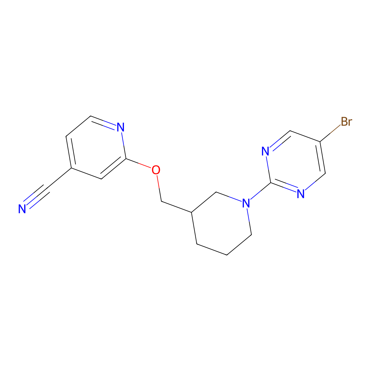 2-{[1-(5-Bromopyrimidin-2-yl)piperidin-3-yl]methoxy}pyridine-4-carbonitrile molecular structure, CAS 2380175-69-7