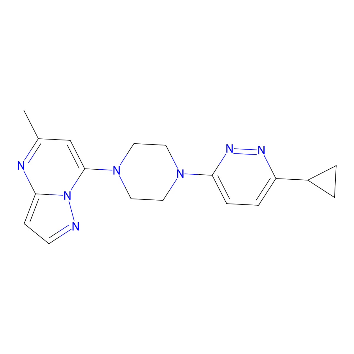 3-Cyclopropyl-6-(4-{5-methylpyrazolo[1,5-a]pyrimidin-7-yl}piperazin-1-yl)pyridazine molecular structure, CAS 2380175-70-0